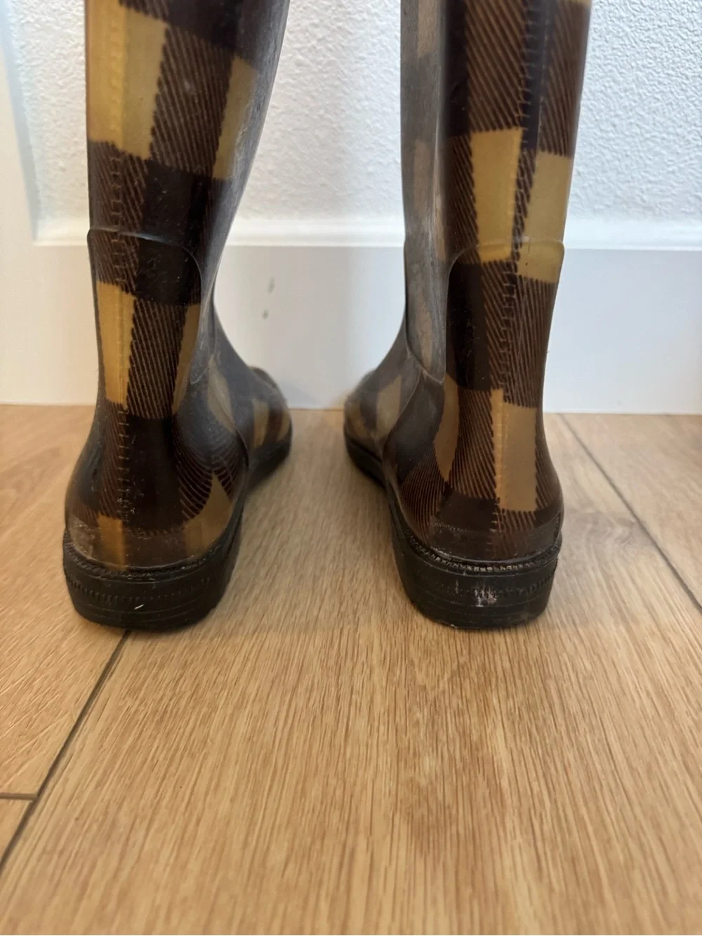 Lauren Ralph Lauren Buffalo Plaid Tall Rain Boots Black Tan Women’s Size 9